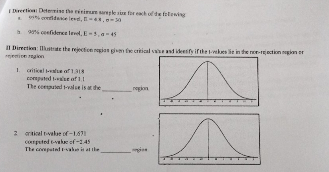 Statistics and Probability | Direction: Determine the minimum sample size for