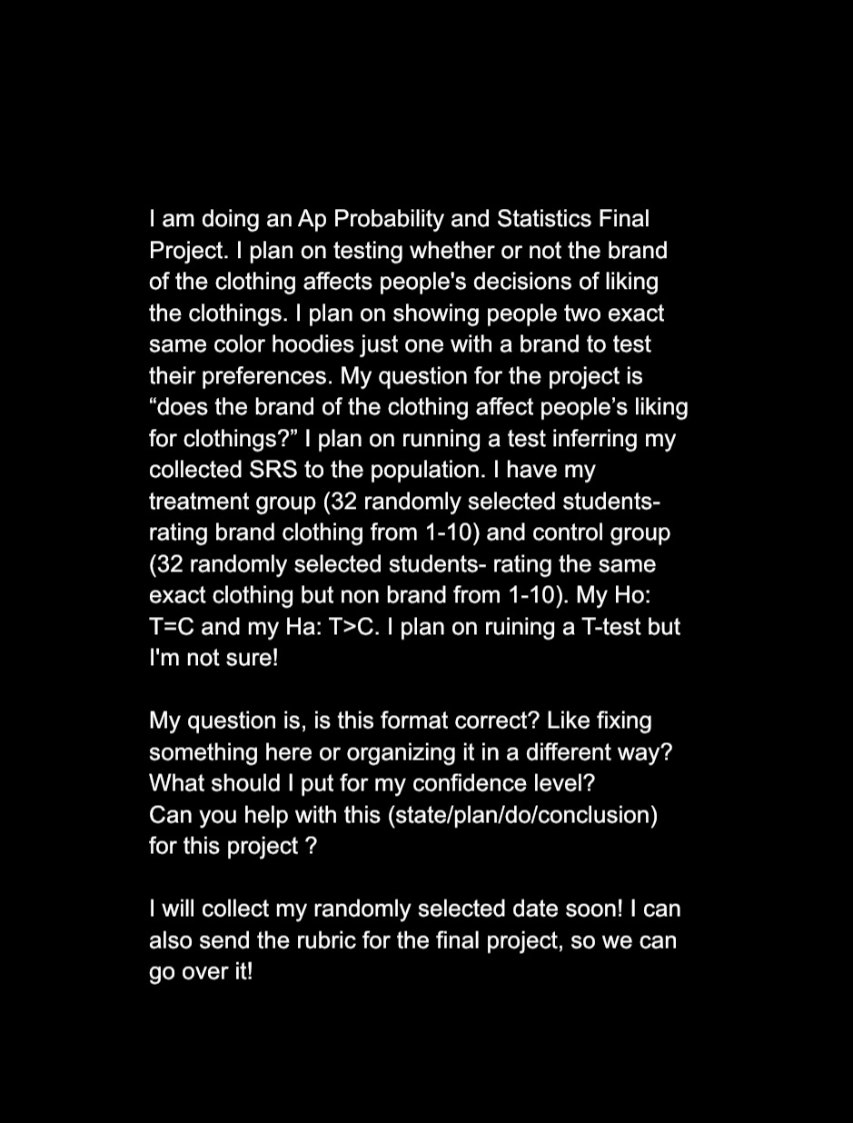 Revised version is attached I am doing an Ap Probability and