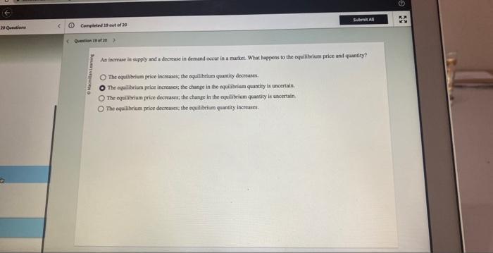 in a market What happens to the equilibrium price and quantity? )