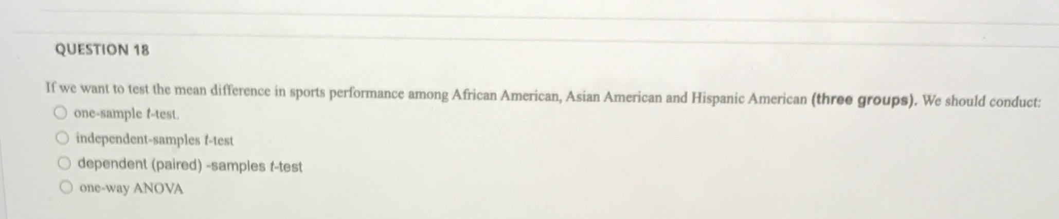 sports performance among African American, Asian American and Hispanic American (three groups).