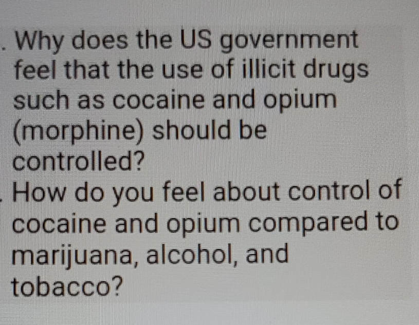 of illicit drugs such as cocaine and opium (morphine) should be controlled?