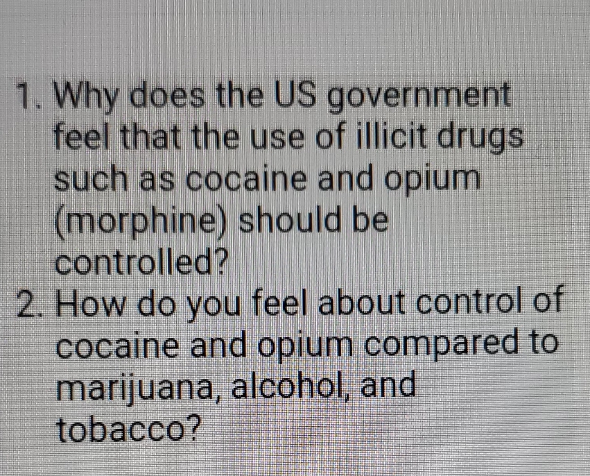feel that the use of illicit drugs such as cocaine and opium
