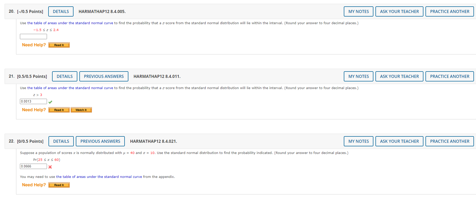 20. 21. 22. [-10.5 Points] DETAILS HARMATHAP12 8.4.005. Use the table of