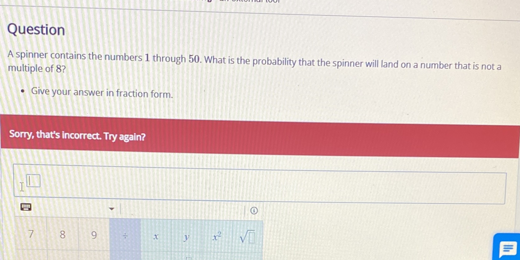 numbers 1 through 50. What is the probability that the spinner will