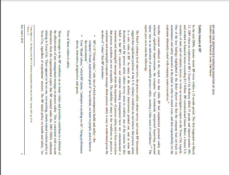 BP and the Deepwater Horizon Disaster of 2010 Christina Ingersoll, Richard M.