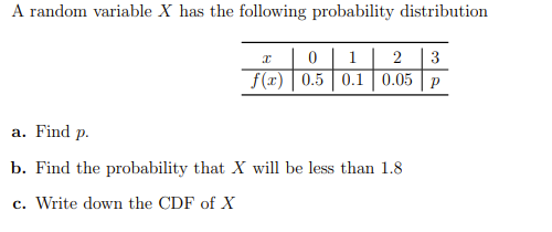  A random 1variable X has the following probability distribution a: I]