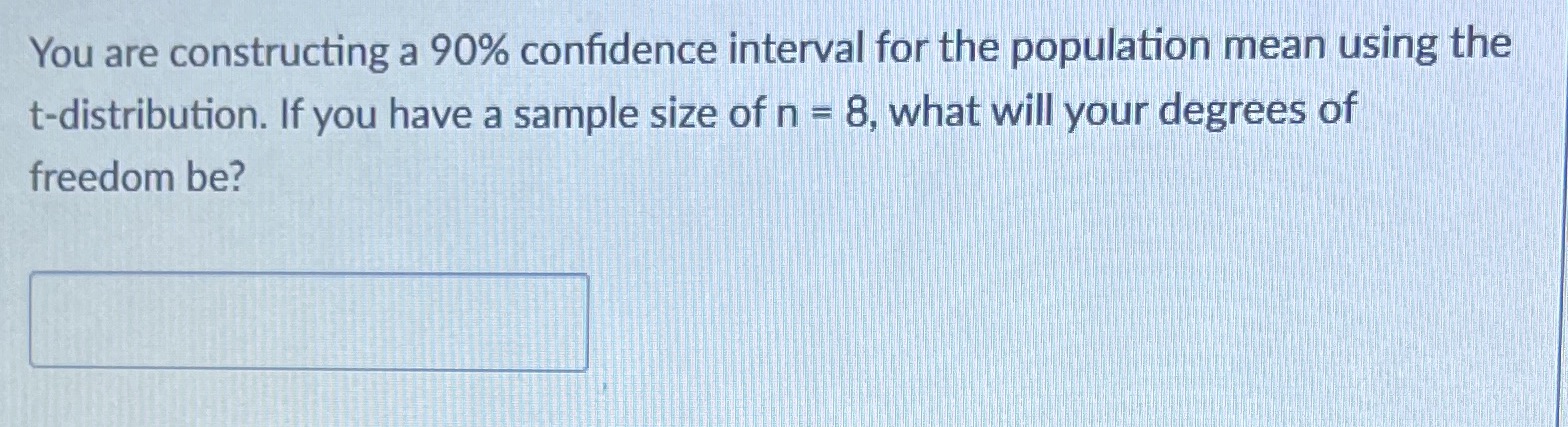  You are constructing a 90% confidence interval for the population mean