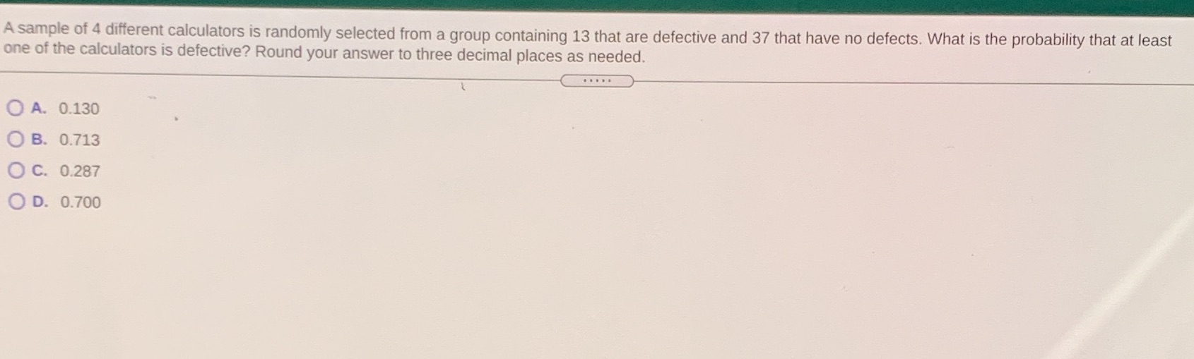 group containing 13 that are defective and 37 that have no defects.