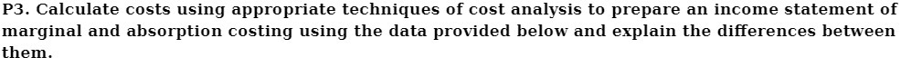 P3. Calculate costs using appropriate techniques of cost analysis to prepare an