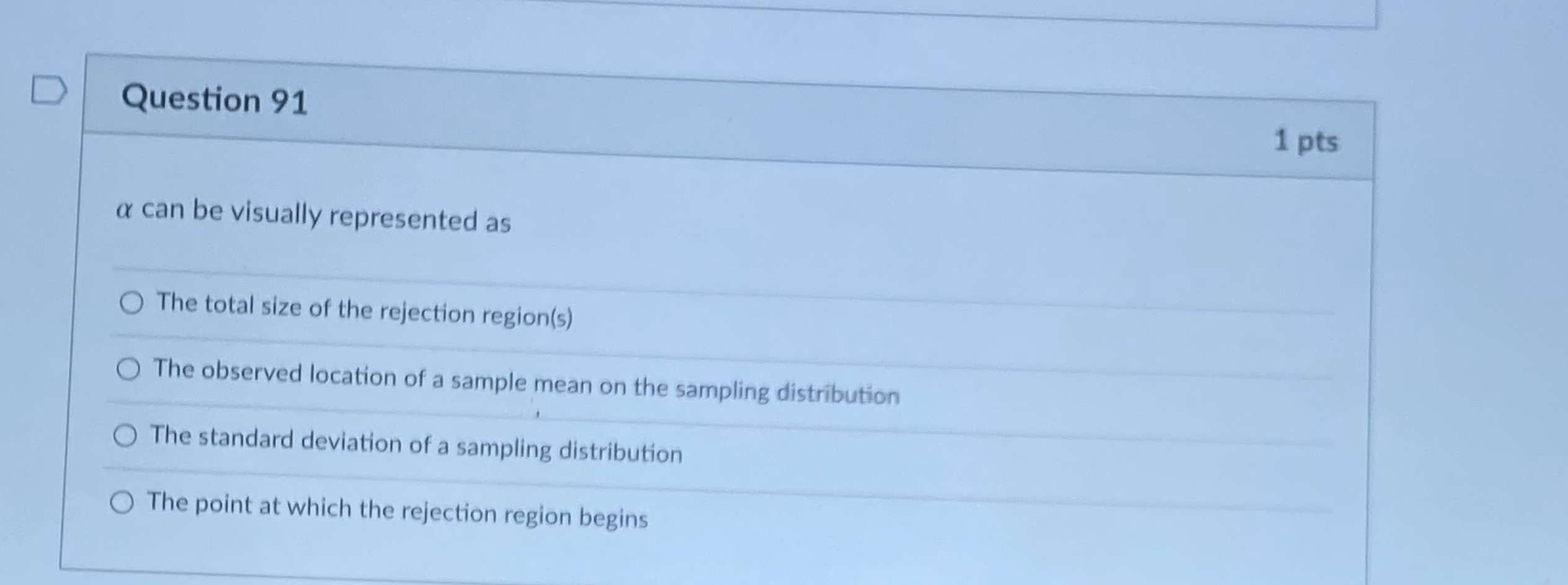 The total size of the rejection region(s) O The observed location of