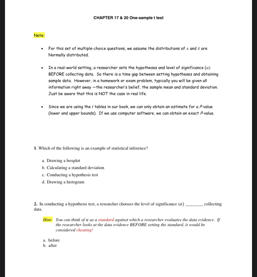  please answer the following questions in order. CHAPTER 17 & 20