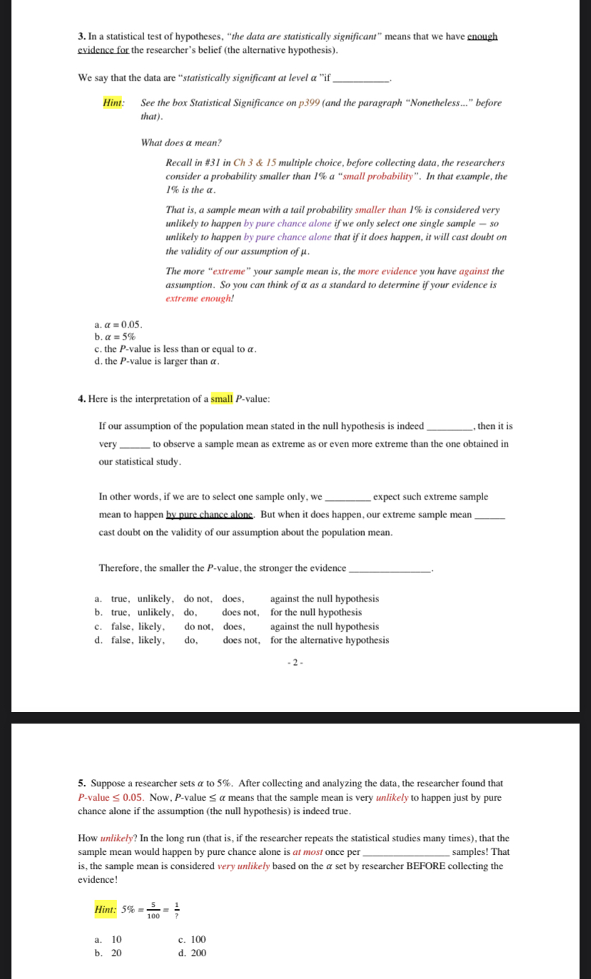 One-sample t test Note: For this set of multiple-choice questions, we assume