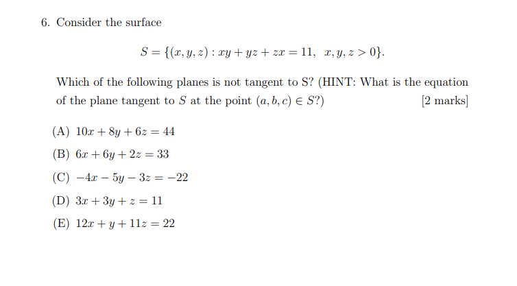 $11912 3} 0'}. Which of the following planes is not tangent to