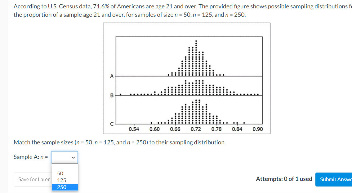 over, for samples of size n = 50,11 = 125, and n
