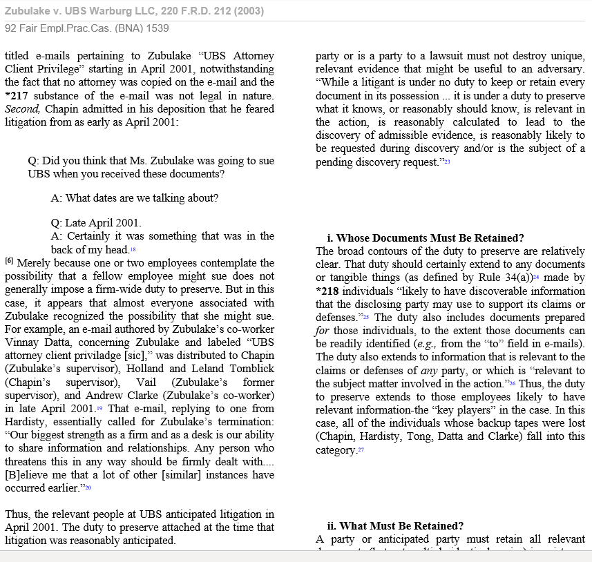 F.R.D. 212 (2003) 92 Fair Emplprac. Cas. (BNA) 1539 e-mail was deleted