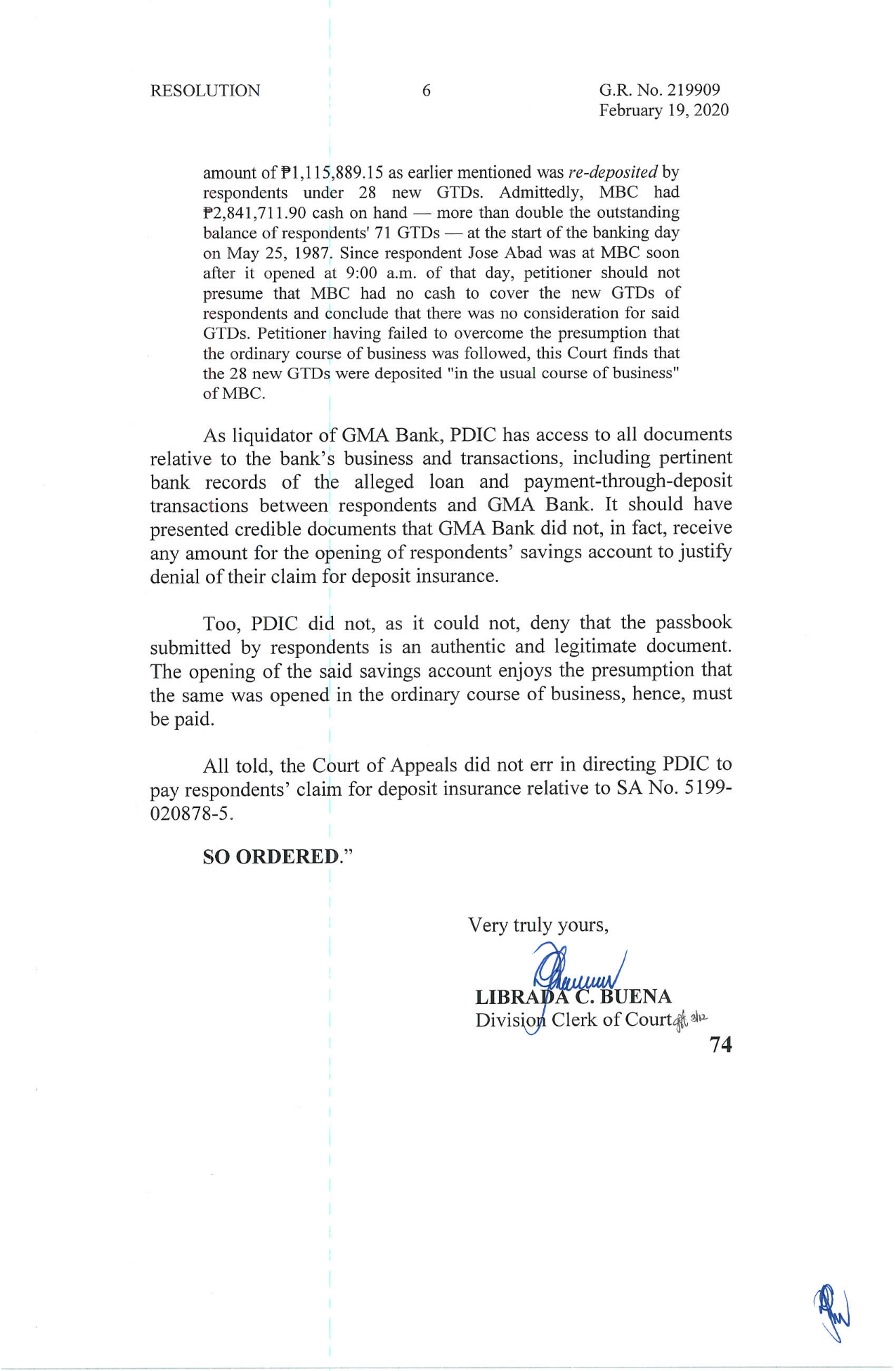 that depositors are protected by providing deposit insurance coverage for the depositing