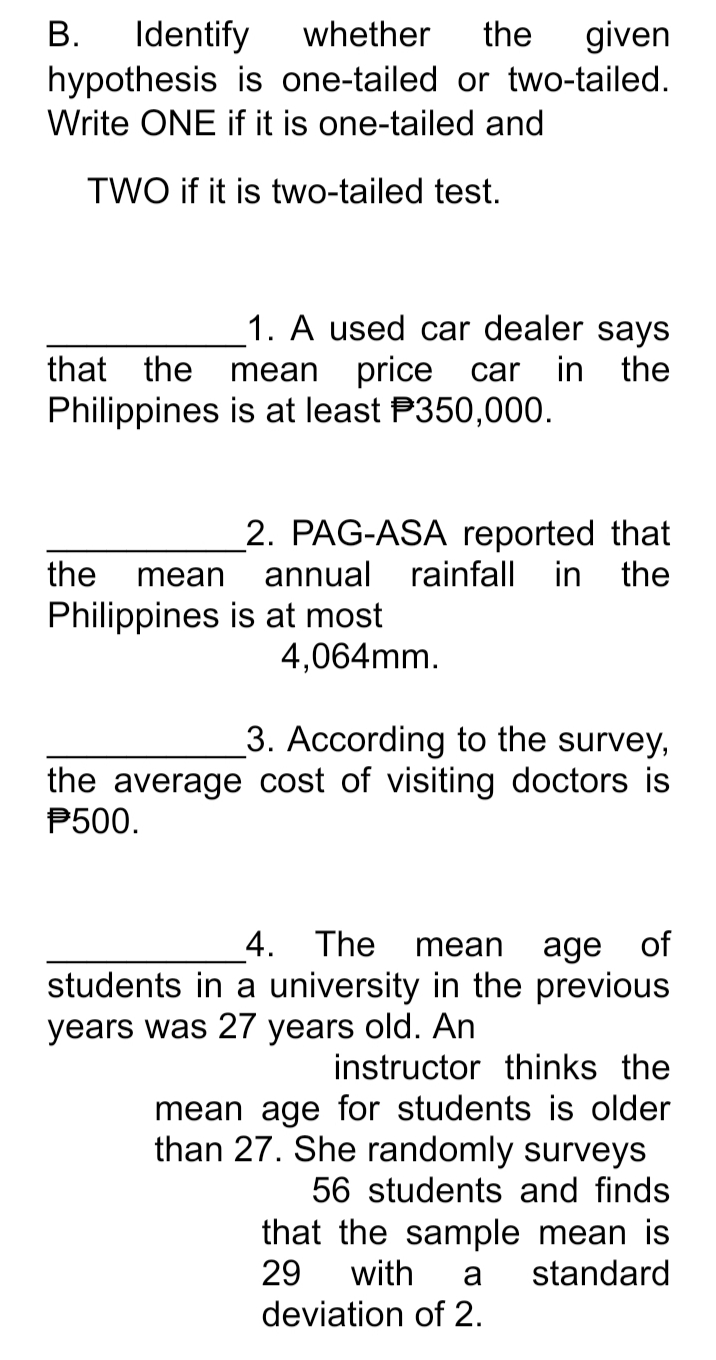 notation of the following statements. 1. A bus company in Manila claims