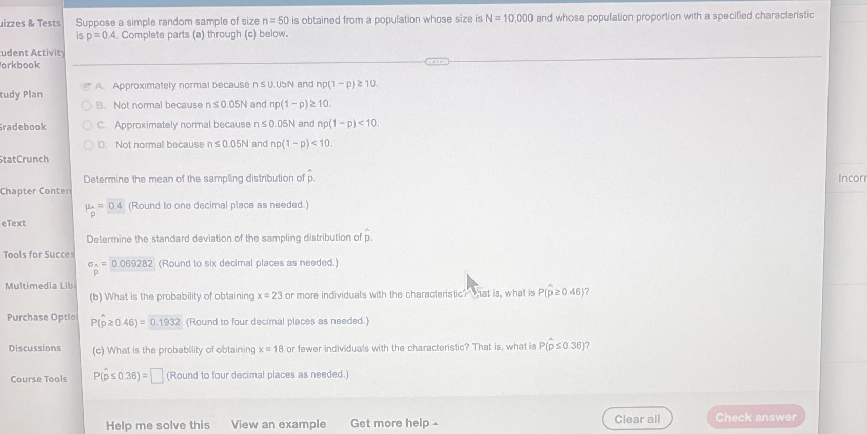 of size n = 50 is obtained from a population whose size