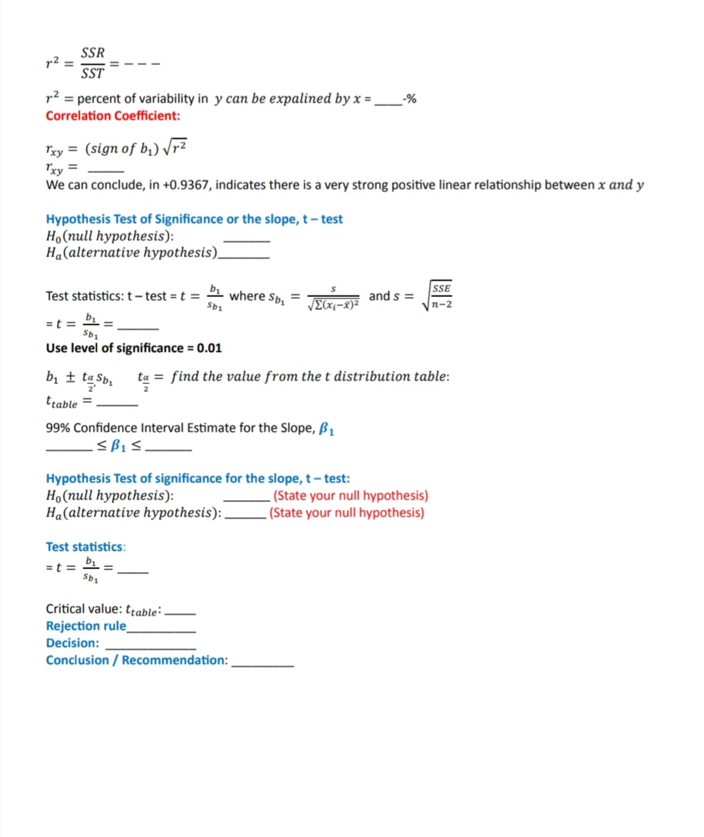 the Regression Line: Complete the table a decimal places 20:: my: s)