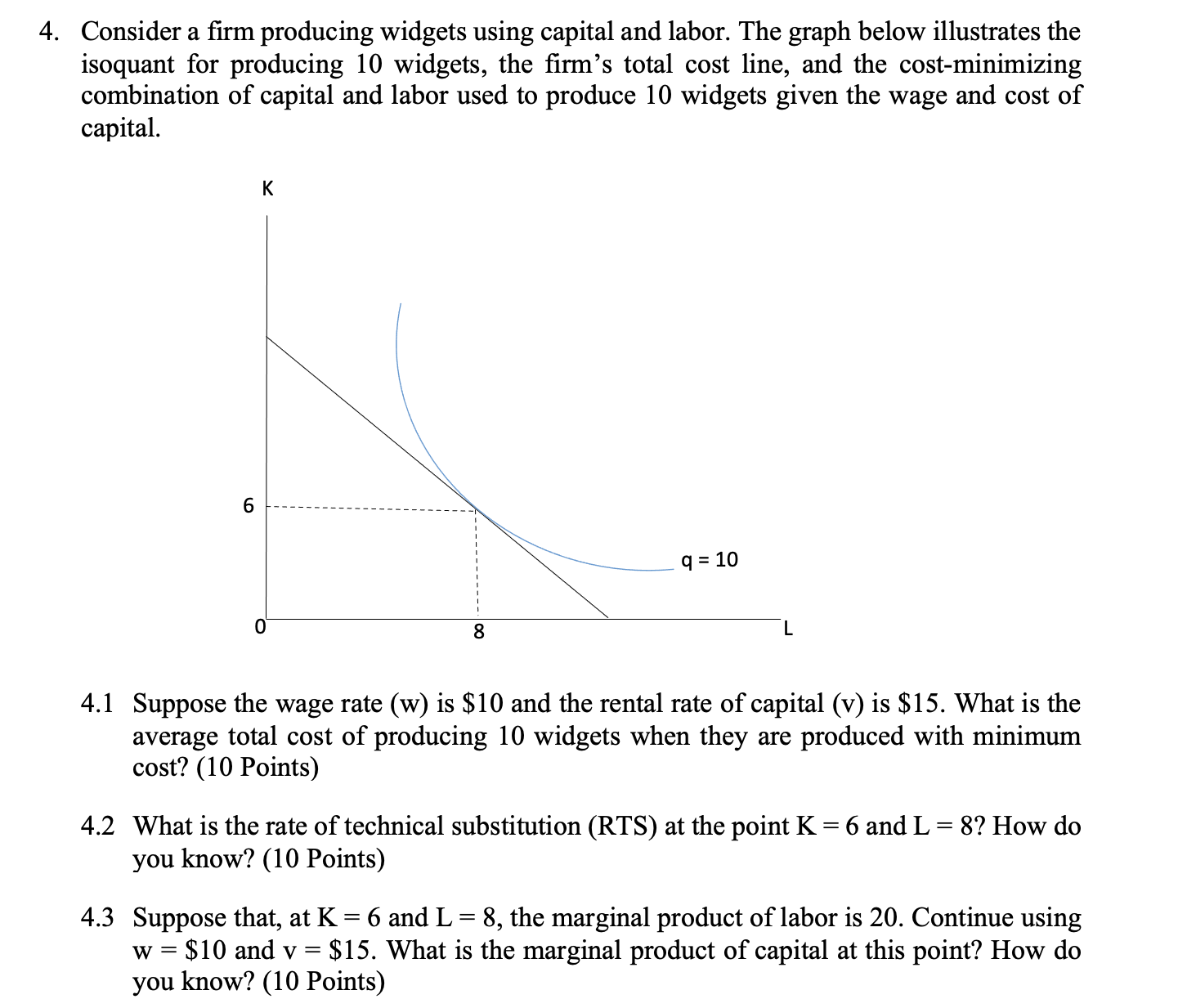  . Consider a firm producing widgets using capital and labor. The