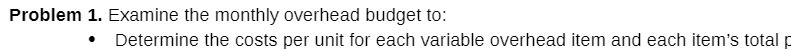 costs per unit for each variable overhead item and each item's total