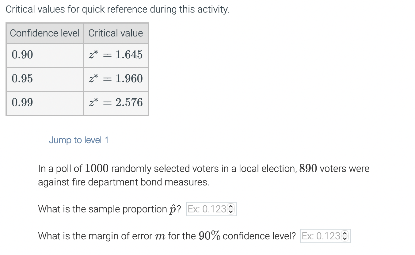  see below.. Critical values for quick reference during this activity. Condence
