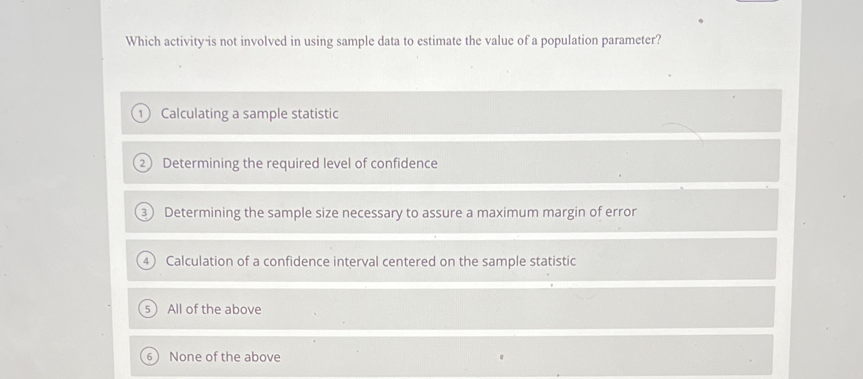  Which activity is not involved in using sample data to estimate