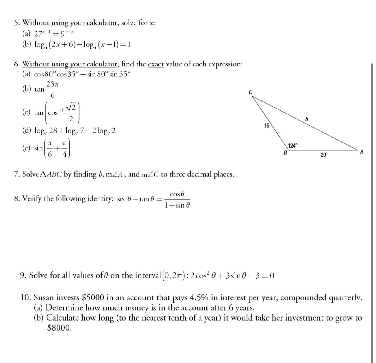 solve for x: (a) 27"\" = 9"\" 03) log, (2x+ 6) log,