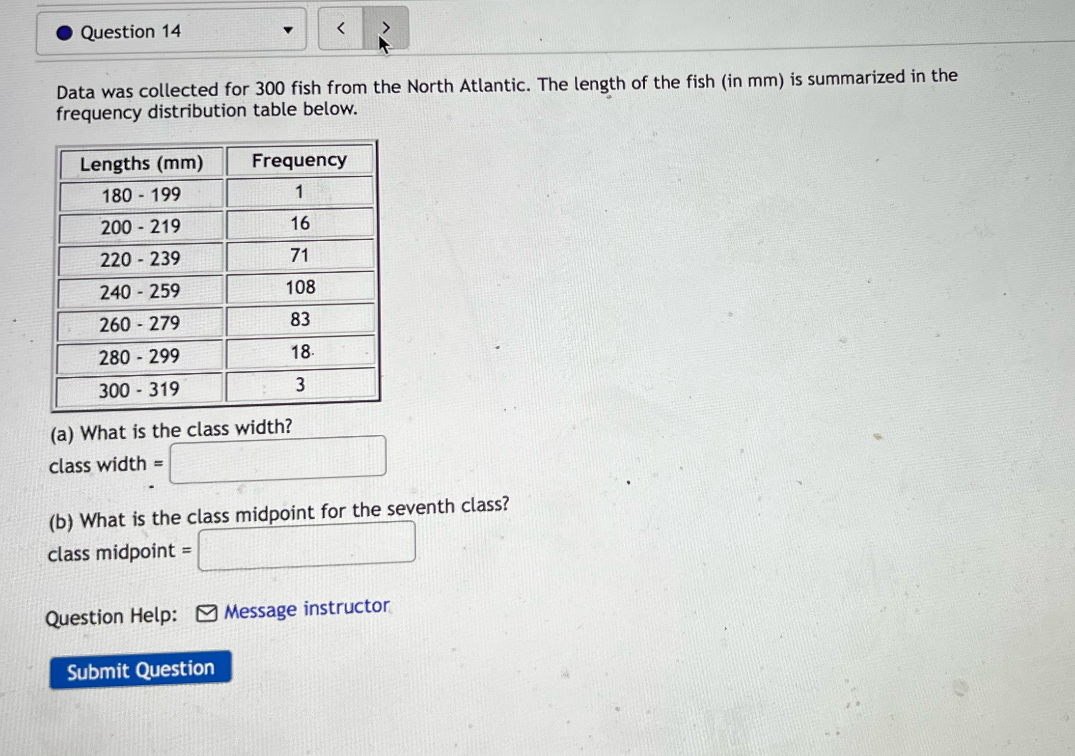  Question 14 Data was collected for 300 fish from the North