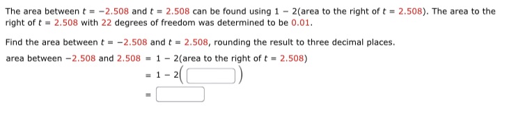 Stats math econ question The area between t = -2.508 and