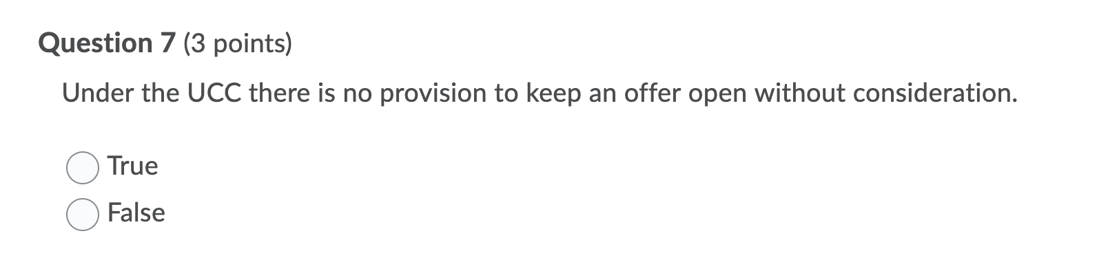 question is about business law Question 7 (3 points) Under the UCC