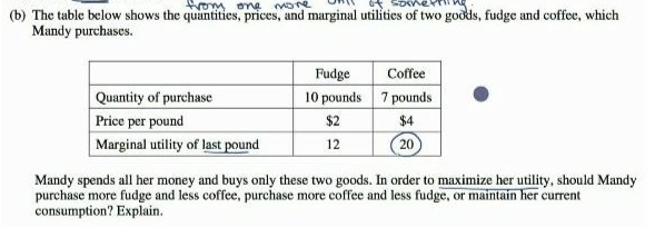 {b) The table below shows the quantities, prnices, and marginal utilities