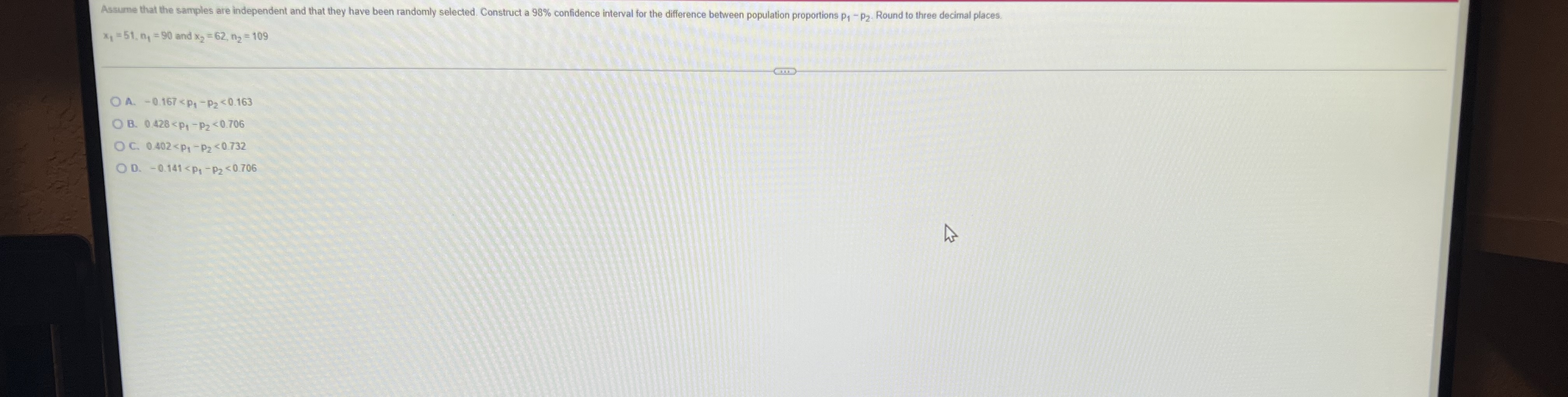 of P, = P2 (with a 0.01 significance level) and a 99%