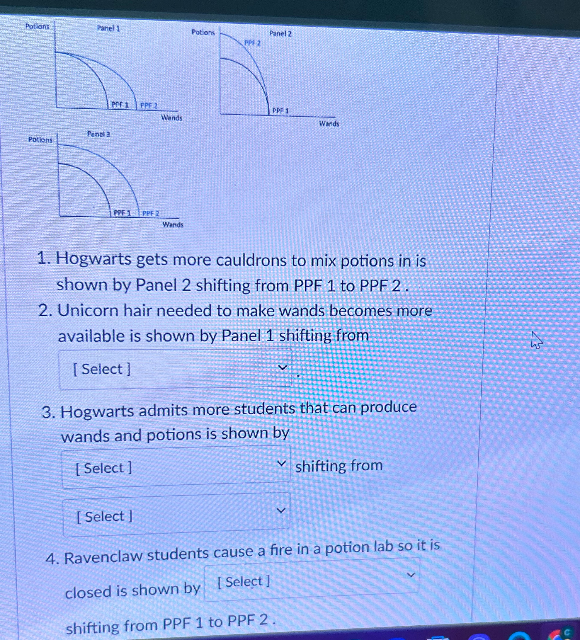 Question 10 Potions Panel 1 Potions Panel 2 PPF 1 PPF