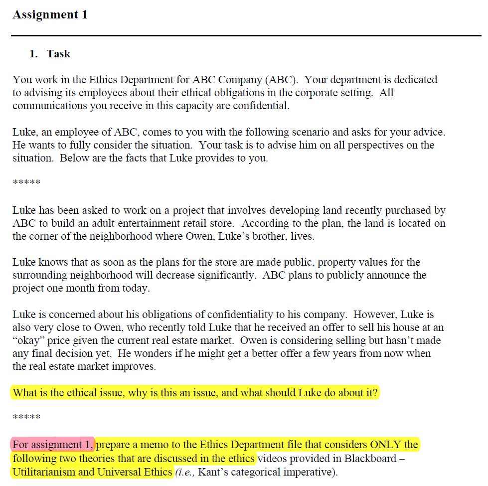 ABC Company (ABC). Your department is dedicated to advising its employees about