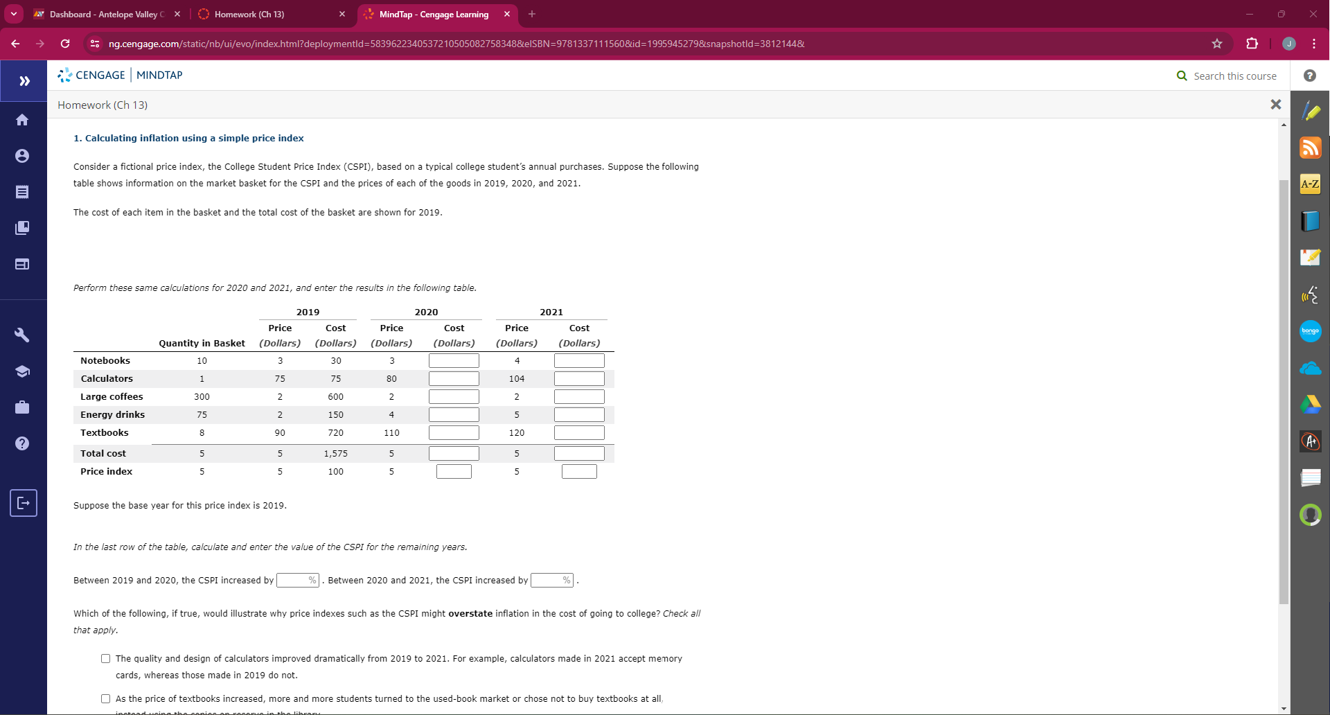 13) 1. Calculating inflation using a simple price index Consider a fictienal