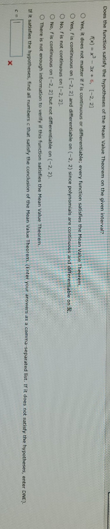  nees help with this Does the function satisfy the hypotheses of