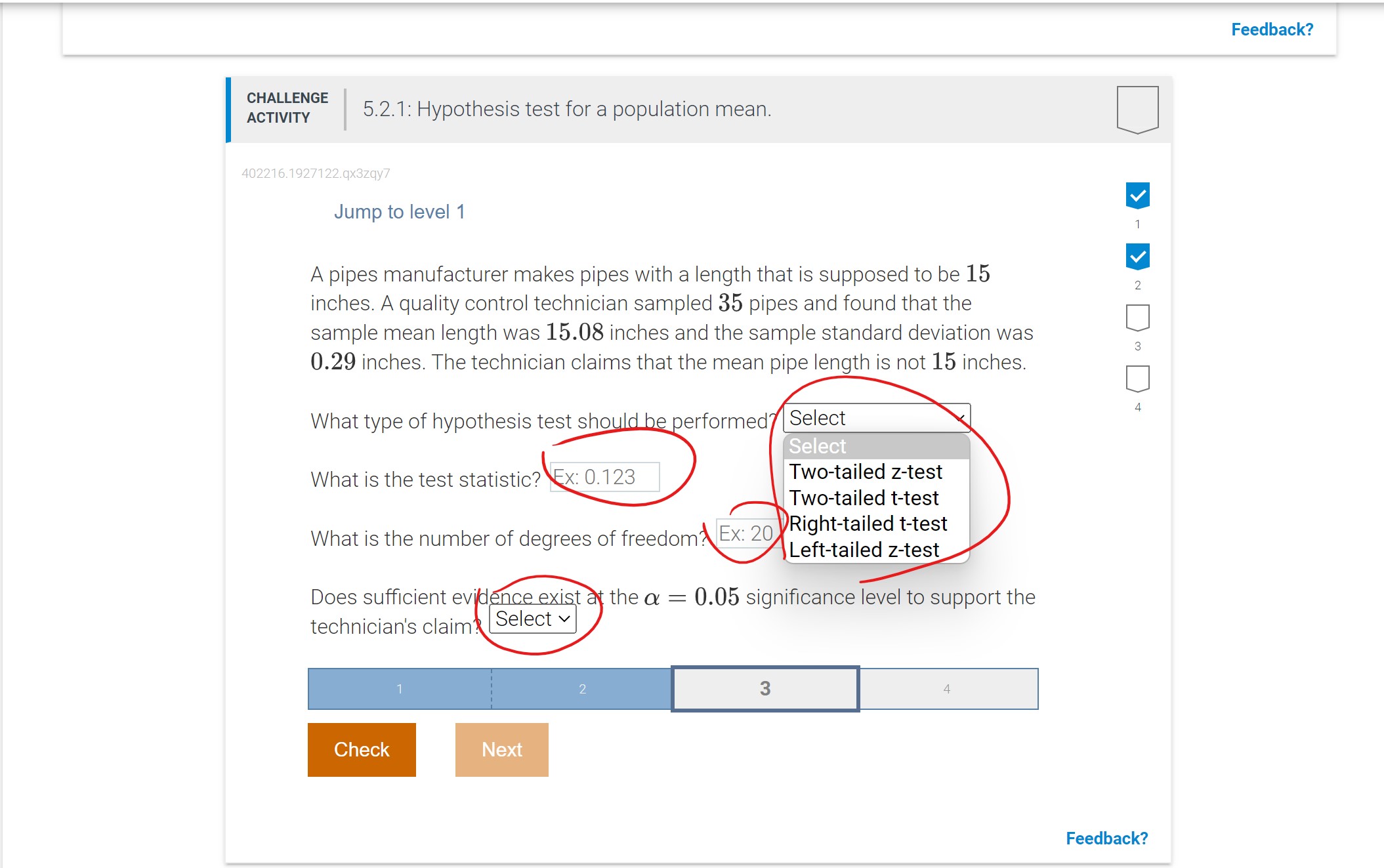 Feedback? CHALLENGE ACTIVITY 5.2.1: Hypothesis test for a population mean. 402216.1927122.qx3zqy7
