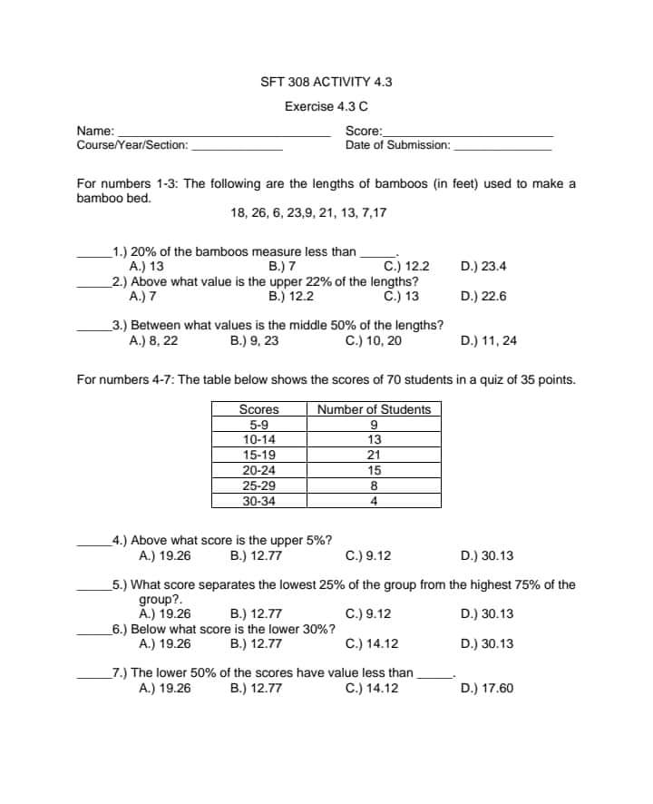  SFT 308 ACTIVITY 4.3 Exercise 4.3 C Name: Score: Course/Year/Section: Date