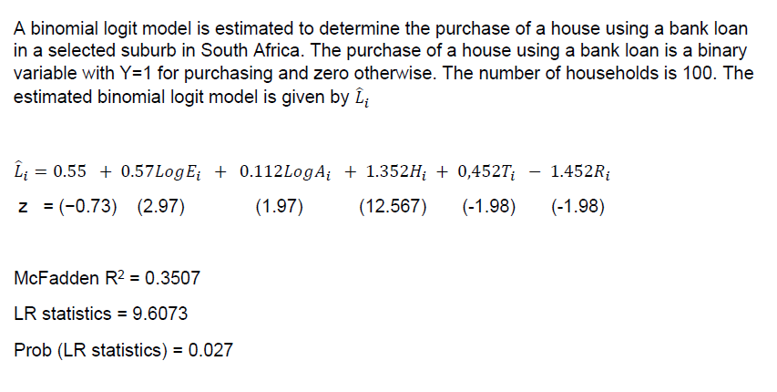 A binomial logit model is estimated to determine the purchase of