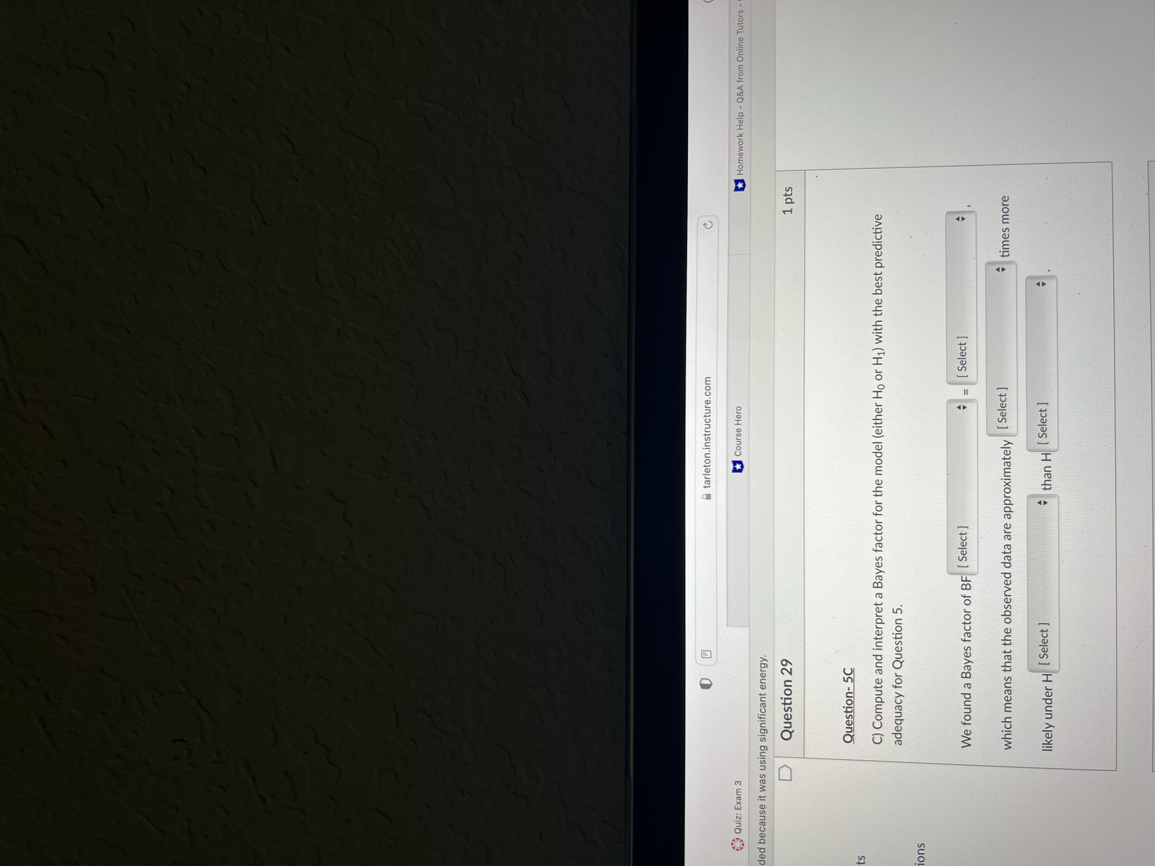 30 1 pts Question 5C- Work for Bayes factor In the PsyStat