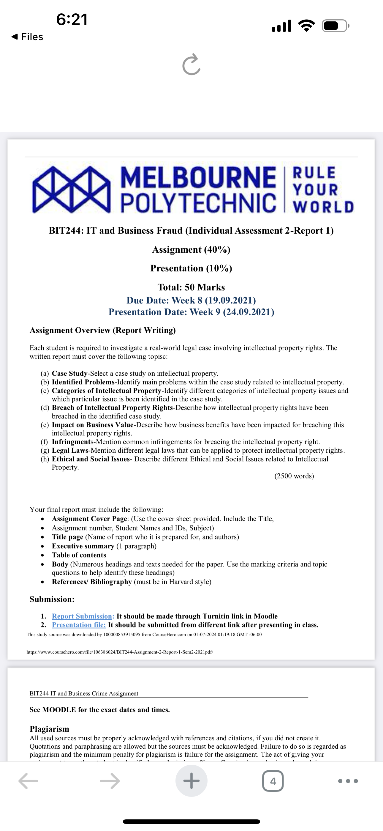 worLp BIT244: IT and Business Fraud (Individual Assessment 2-Report 1) Assignment (40%)