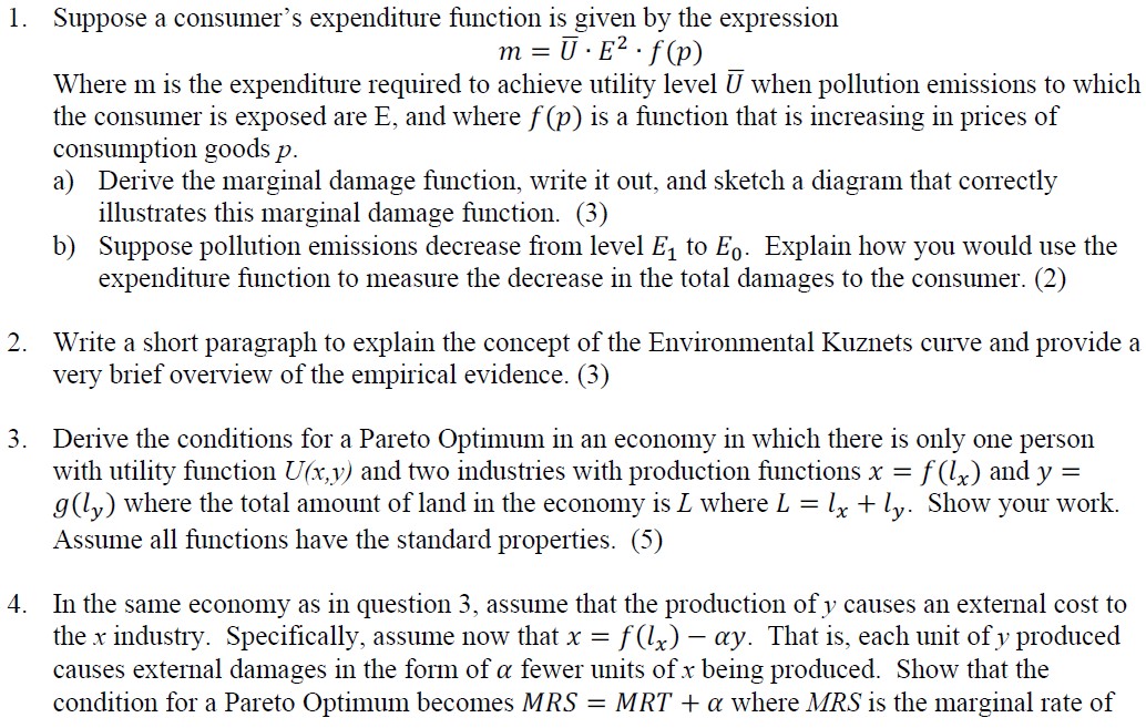 s Suppose a consumer's expenditure function is given by the expression