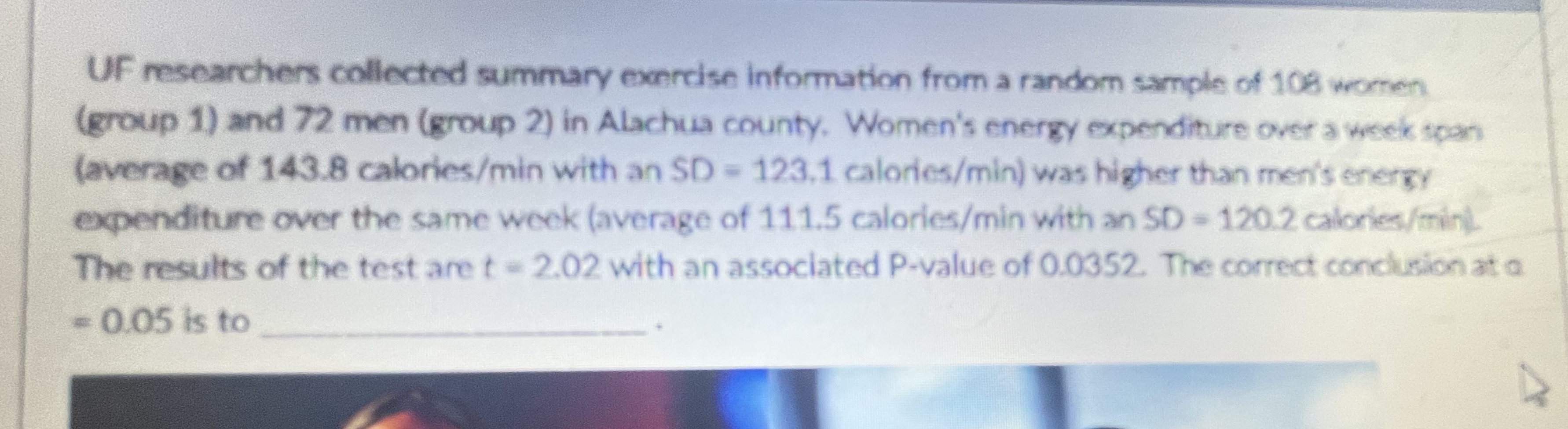 UF researchers collected summary exercise information from a random sample of