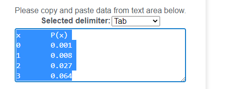 Please copy and pasta data from text area below. Selected delimiter: