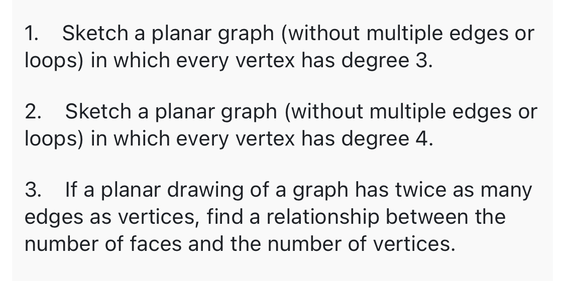 which every vertex has degree 3. 2. Sketch a planar graph (without