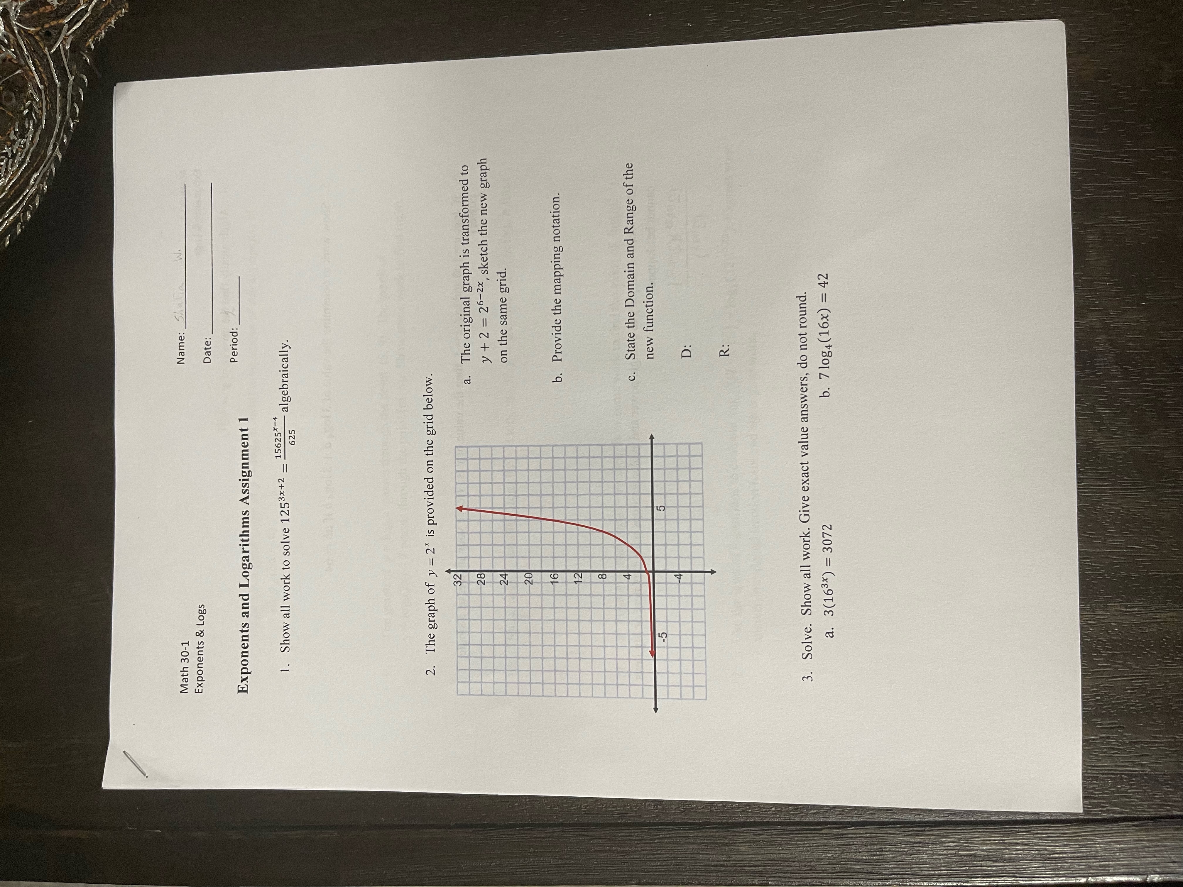 is provided on the grid below. 32 a. The original graph is