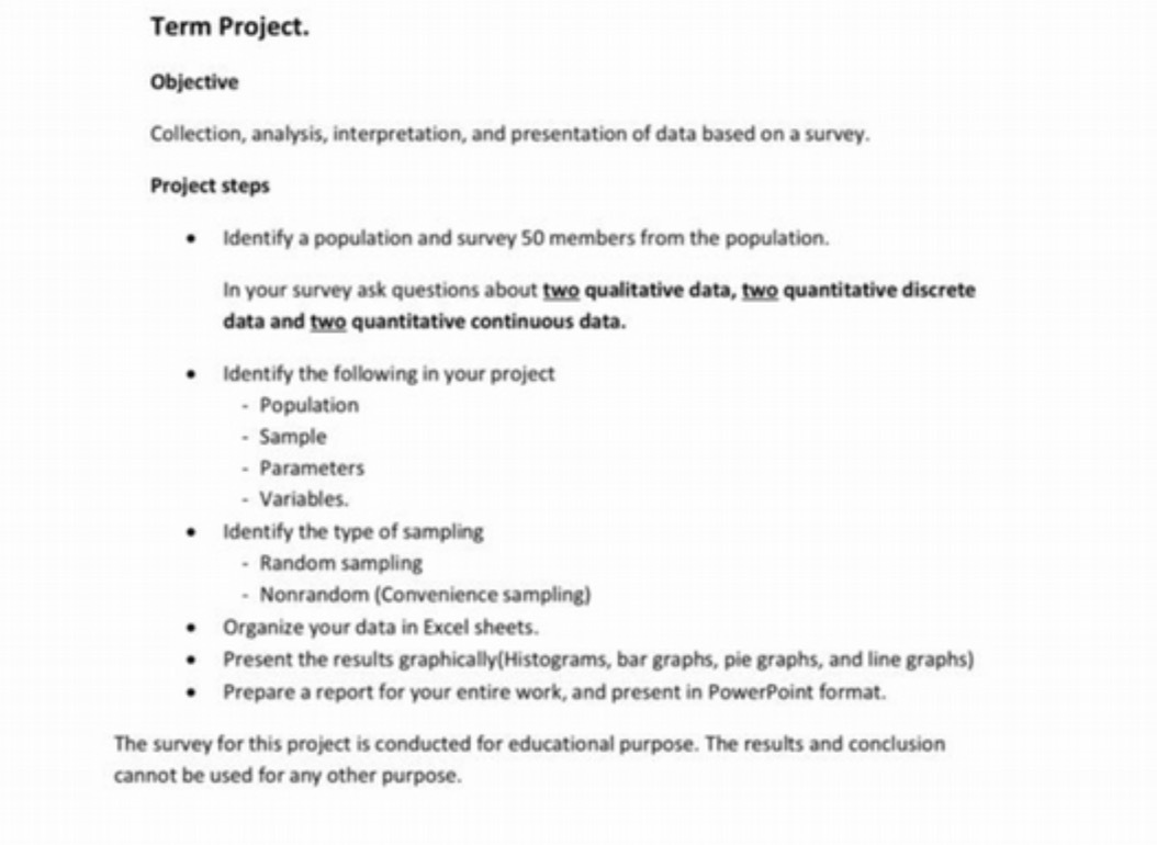 on a survey. Project steps . Identify a population and survey 50