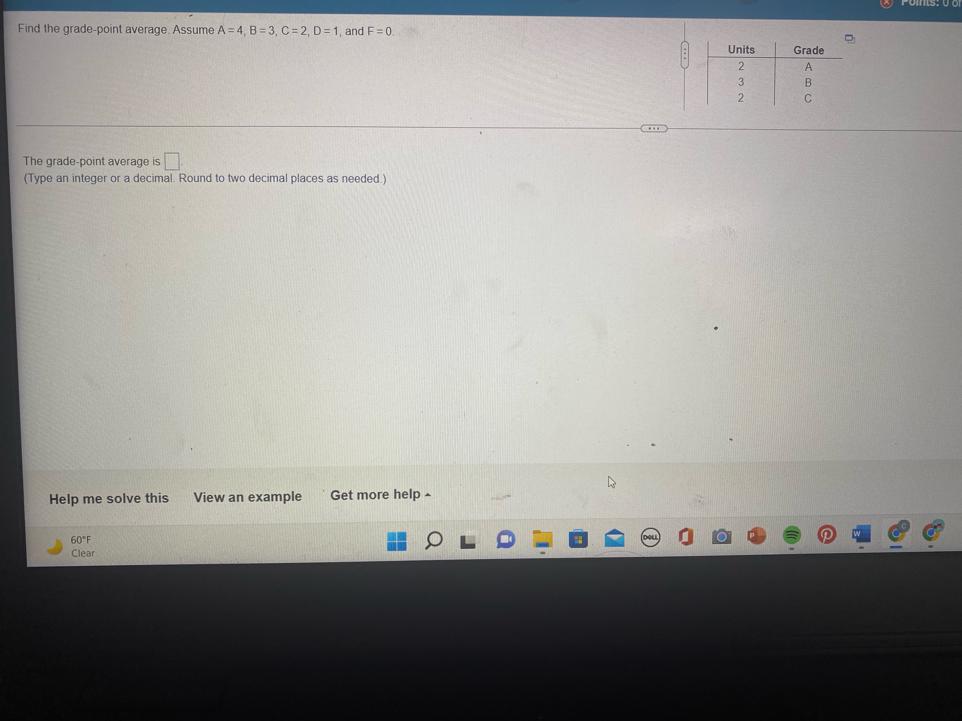 Find the grade-point average. Assume A = 4, B = 3,