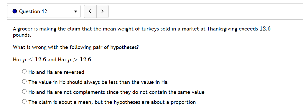 in Ho should always be Less than the value in Ha '33:?